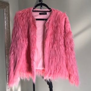 Pink faux fur coat!